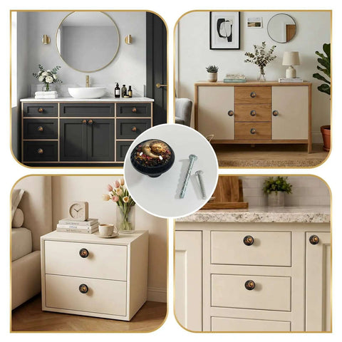 Sun And Moon Floral Cabinet Knobs 4 Pack Acrylic Round Drawer Pulls for kitchen dresser and cupboard doors, modern decor