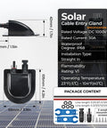 Solar Cable Entry Gland Kit With 10AWG Cable And UV Resistant Dual Entry Housing dimensions and specifications displayed