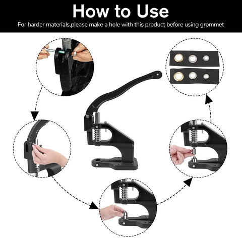All In One Grommet Press Kit Heavy Duty Cast Iron Hand Press With Three Die Sets And 3000 Eyelets installation guide