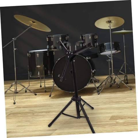 Adjustable Alloy Practice Drum Rack With 12 Inch Foldable Black Stand Totally Portable tight setup in a home studio.