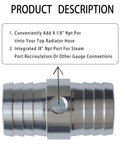 1-1/4 Inch Radiator Hose Barb Coupler With 1/8 Inch NPT Steam Port for LS Swap Cooling System, aluminum view