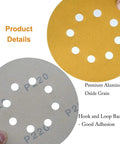 Two 5-inch 8-hole sanding discs with hook-and-loop backing, 220-grit aluminum oxide