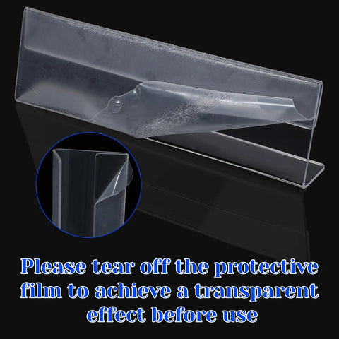 Pack Of 18 Clear Acrylic Desk Name Plates 2 By 8 Inches Blank Customizable Horizontal Slant For Office Conference Business Event Or School Classroom Great For Offices And Classrooms with protective film partially peeled