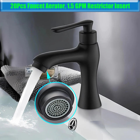 Top Shelf Faucet Aerator Inserts 1.5 Gpm Flow Restrictor For Kitchen And Bath Fixtures shown on a sleek black faucet.