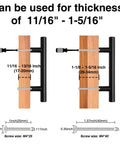 Diagram showing installation of 30 Pack Matte Black Stainless Steel Cabinet Handles For Cabinets And Drawers on varying door thicknesses.