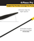 Heavy Duty Pry Bar Set With 8 Inch, 12 Inch, 18 Inch, And 24 Inch Bars For Maximum Leverage And Lifting, Angled Tips