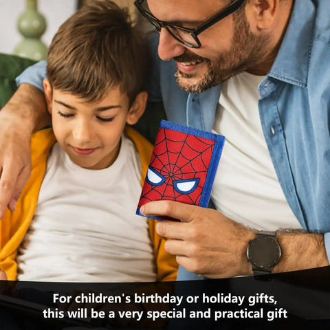 Father and son with Kids Wallet Kid Friendly With RFID Protection For Boys And Girls Large Capacity Trifold Wallet With Zipper Coin Pocket 1 ID Window 3 Card Slots 2 Big Bill Compartments Dope Birthday Gift Red