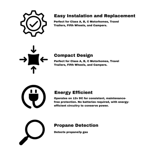 Compact Propane Gas Alarm For Rvs With Surface Mount, 20 Series features easy installation, compact design, energy efficiency, propane detection.