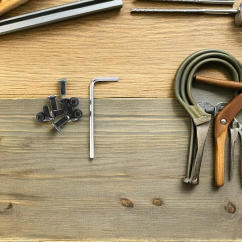 Electric Scooter Front Head Screw Set With Hex Key Stainless Steel Black Hardware Flat Head Screw Kit on wooden surface