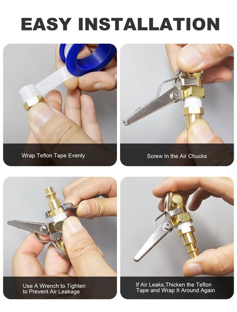 Installation guide for 2 Pack 1 Quarter Inch FNPT Closed Ball Tire Inflator With Clip And Locking Quick Connect Clip On Air Chucks
