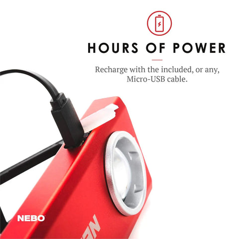 Slim 6694 Red Rechargeable Flashlight Delivers 500 Lumens Of Bright COB LED Power With charging via micro USB cable