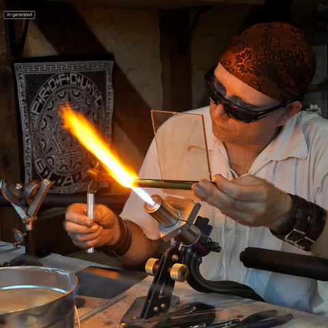 Artist uses Twenty Pcs Four Inch Borosilicate Glass Blowing Tubes Clear Glass For Blowing Lampworking Crafting in workshop