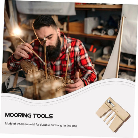 Man assembling ship with Wooden Mooring Tool Set Eye Kit For Model Rigging Supplies DIY Sailing Model Enthusiasts Handy Mini Fixed Tool