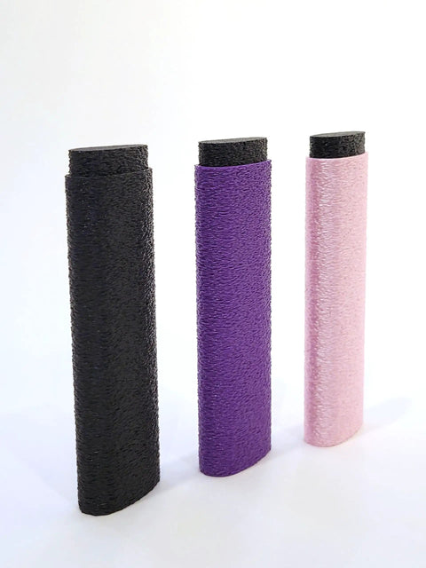 Reusable Skin File With Cover For Rock Climbing And Bouldering, Hand Callus Sander For Climbers shown in black, purple, and pink.