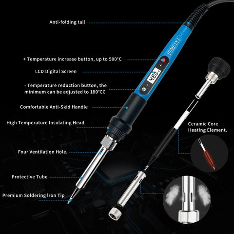 Pro Grade Fast Heat 80W 110V Soldering Iron Kit With LCD Digital Temperature Control Adjustable 180C To 480C features