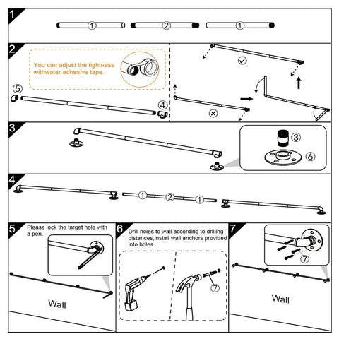 Installation guide for Badass Industrial Pipe Handrail For Indoor Or Outdoor Living Spaces with wall mount instructions.