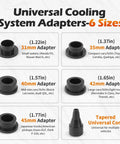 No Fuss Heavy Duty Coolant Vacuum Refill Kit With Six Durable Adapters And Tapered Cone, showcasing six sizes of universal adapters.