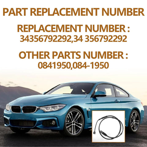 Rear brake pad wear sensor cable for BMW; black cable with blue car and inset sensor image.