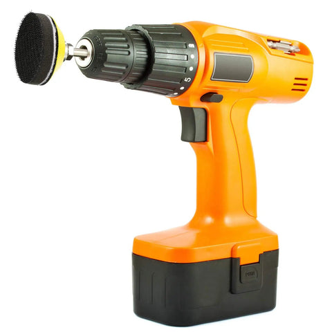 Power drill with 2 inch sanding disc set with 425 pieces and one quarter inch round shank backing pad includes soft foam buffers