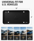 Heavy Duty Silicone License Plate Frame Set In Matte Black Fits Every US Ride, measures 12x6 inches, versatile for all U.S. vehicles.