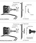 Dry and wet area installation diagram for Heavy Duty Toggle Switch 20 to 15A 125 277V 2 HP with Waterproof Rubber Boot, UL certified.