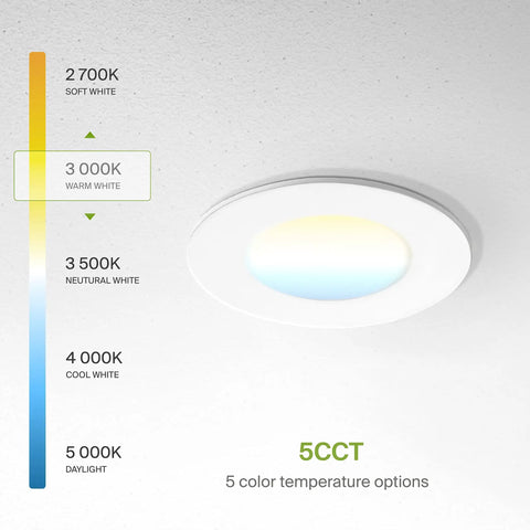12 Pack Ultra Thin 4 Inch LED Recessed Lights With 5 CCTs 2700K To 5000K, Dimmable Canless Round Ceiling Wafer Downlights diagram