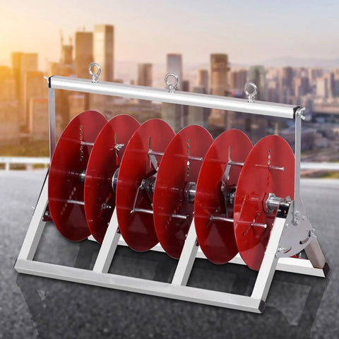 Heavy Duty 5 Rod Wire Spool Rack with dispenser and ribbon organizer, sturdy steel pipe, red spools visible