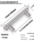 Solid Brushed Nickel Stainless Steel Kitchen Cabinet Handles 2-1/2 Inch Center To Center 64mm 4 Inch T Bar Pulls measurements diagram