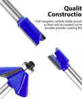 Close-up of 15 Piece Router Bit Set For Woodworking With Upgraded C3 Carbide Bits and Durable Bearings, showing bit details