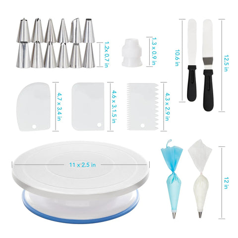 All In One Cake Decorating Starter Kit With Non Slip Turntable Leveler And 82 Piece Baking Gear Including Piping Tips Icing Bags