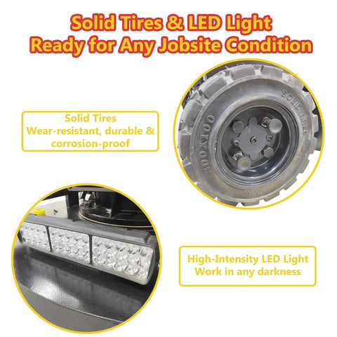 Solid tires and LED light features on Beefy 12 Head Concrete Floor Grinder With Planetary System 220V 3PH 18.5KW Industrial Machine.