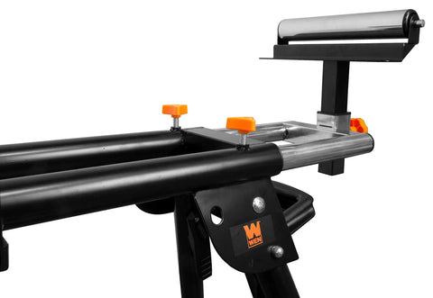 Universal Collapsible Rolling Miter Saw Stand With Onboard Outlets Fits Nearly Every Saw Sturdy One And A Half Inch Steel Frame Elevates Your Saw To Thirty Three Inches Two Eight Inch Never Flat Wheels For Easy Transport And Storage