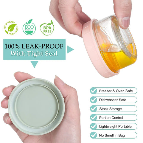 Six Pack 2.7 Oz Glass Salad Dressing Containers With Lids Leakproof Dipping Sauce Cups BPA Free Dishwasher Safe