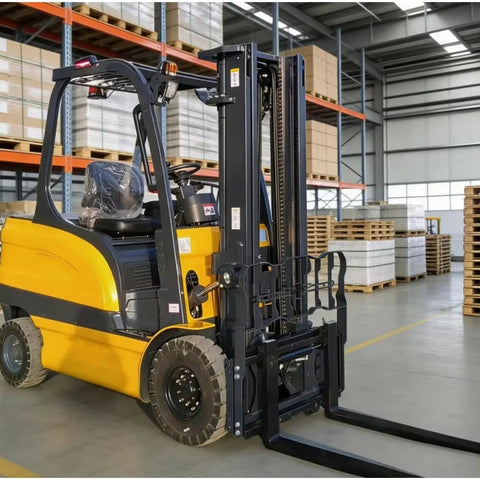 High Stability Electric Forklift With Reinforced Mast And Low Power Motor that smoothly handles warehouse materials in a storage facility.