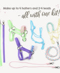 DIY Hobby Horse Halter Kit For Stick Horses, Create Head Collars, Rope Halters And Reins With Pastel Colors, Includes Digital PDF Instructions, Sizable Kit To Make 3-5 Halters, All Materials Included. Colorful pastel head collars, leads, and reins displayed on white background.