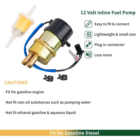 12V Electric Fuel Pump For Yamaha V Star 650 XVS650 XV1000 XVS1100 Virago XV535 with installation accessories, side view