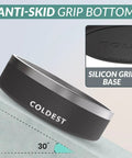 Triple Wall Insulated Stainless Steel Dog Bowl Keeping Fridge Cold Hydration All Day Long with anti-skid grip bottom for stability.
