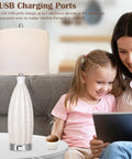 27 Inch Ceramic Table Lamp Set Of 2 With USB Port 3 Color Temperature White Rattan Texture on table with mother and child