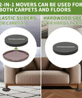 Eight Piece Two In One Furniture Sliders Set For Carpet And Hardwood Floors, showing plastic sliders for carpet and felt socks for hardwood.