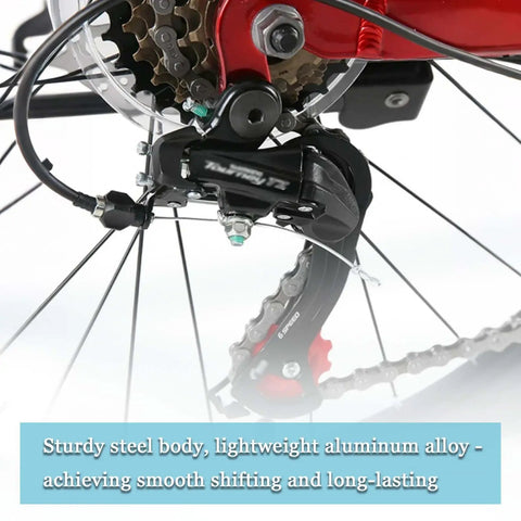 Direct Mount 6 Speed Bicycle Rear Derailleur With Bracket In Red for Smooth Shifting on 6 Speed Drivetrains Durable Steel Body