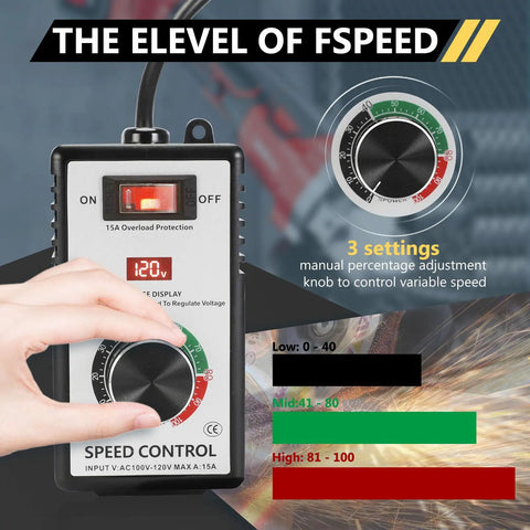 AC 120V 15A Speed Controller Regulator For Router, Fan, And Polishing Machines With 4000W Capacity, LED Display, hand adjusting dial