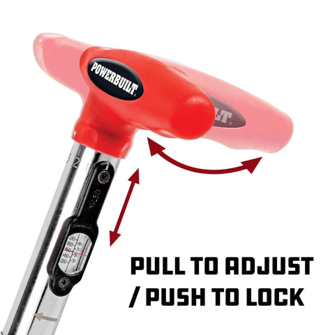 Quarter Inch Drive Ratcheting T Handle Torque Wrench With 20 To 100 Inch Pound Range showing adjustment handle and lock feature