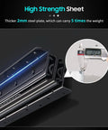 Close-up of Undermount Heavy Duty Full Extension Drawer Slides Black 32 Inch, showing thickness measurement with calipers, durable metal rails.