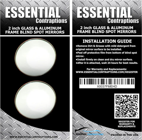 Two Pack 2 Inch Round Blind Spot Mirrors With Rust Resistant Frame And HD Real Glass packaging and installation guide