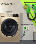 Beefy 4 Prong To 3 Prong Dryer Adapter Cord 30 Amp next to old dryer and new power socket configuration