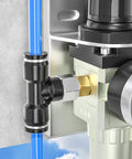 Installed Push To Connect Female Branch Tee Fittings 1/4 Inch Tube OD To 1/4 Inch NPT Thread for pneumatic systems, plastic and copper