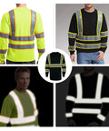 Hi Vis Long Sleeve Safety Shirt 3 Pack With 360 Degree Reflective Strips Breathable Black Unisex Work Shirt for Cycling use display