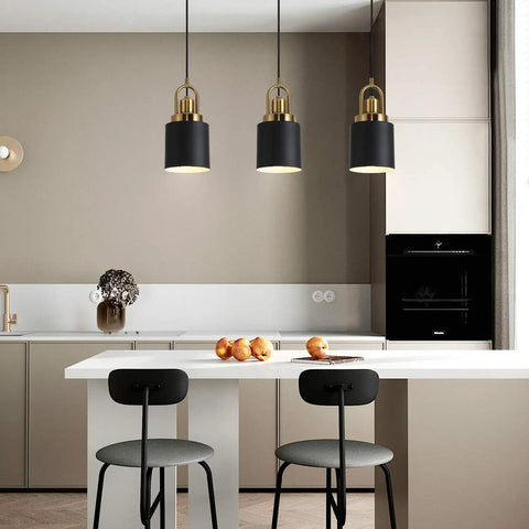 Modern Cylindrical Pendant Chandelier Black Finish With Vintage Farmhouse Vibe Dope Yet Sleek Hanging Light Diameter Five Point Eleven Inches For Kitchen Island