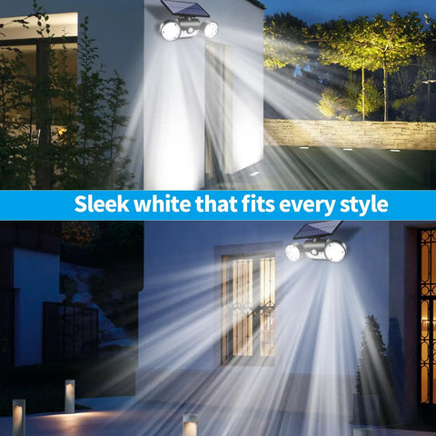 Outdoor Solar Lights With Motion Sensor Three Head LED Security Flood Lights 360 Degree Rotating IP65 installed on wall