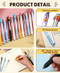 16 Penguin Pens With 0.5mm Retractable Tips displayed on desk, featuring cute 3D toppers, for fun desk accessories in office supplies.